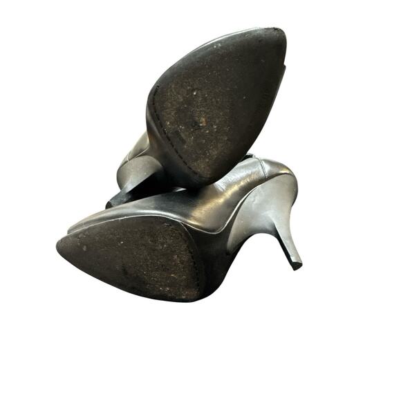 $895 ALEXANDER WANG BLACK LEATHER PEEP TOE HEEL SHOES 37 - Picture 5 of 7